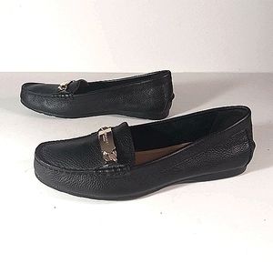 Coach Olive loafers shoes women size 7B black leather Signature gold logo chain
